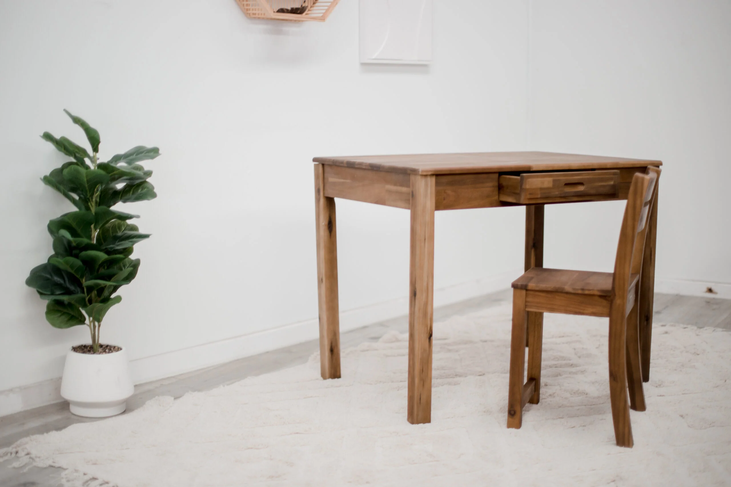 Teen Study Desk with Matching Chair Acacia Wood Set