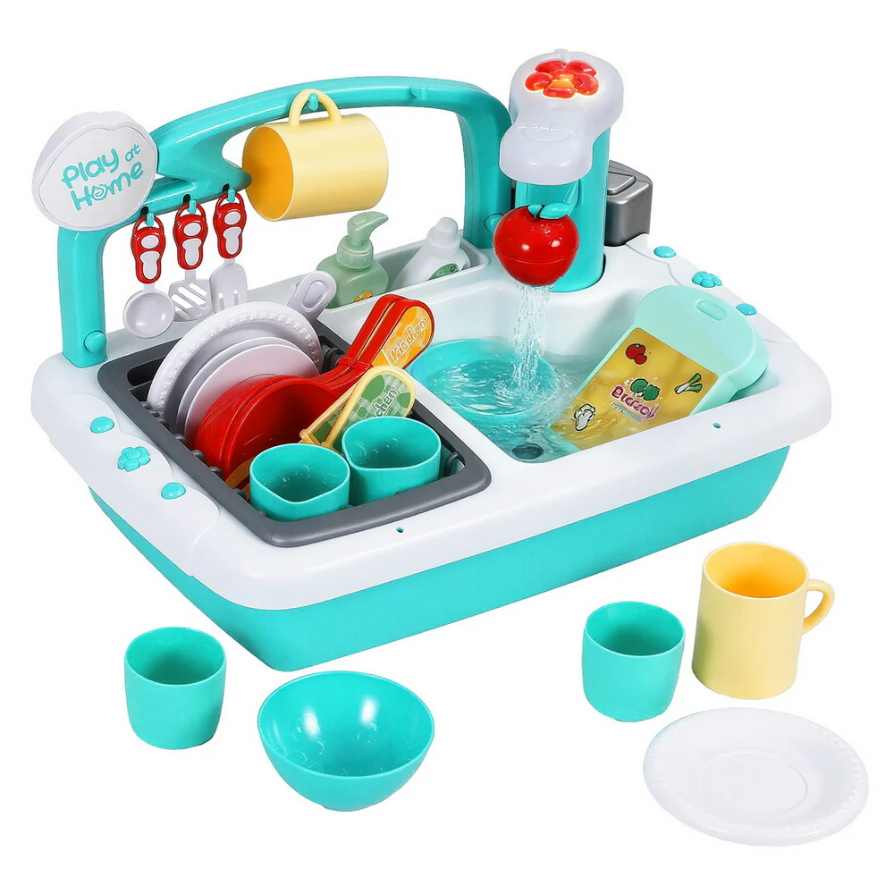 Keezi Kids Kitchen Play Set Play Pretend Sink Dishwasher Toys Green
