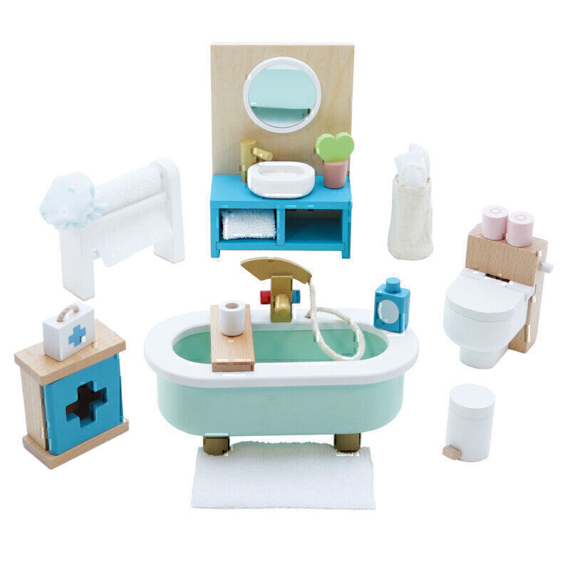 Le Toy Van Wooden Dolls House Bathroom Furniture - 19 piece