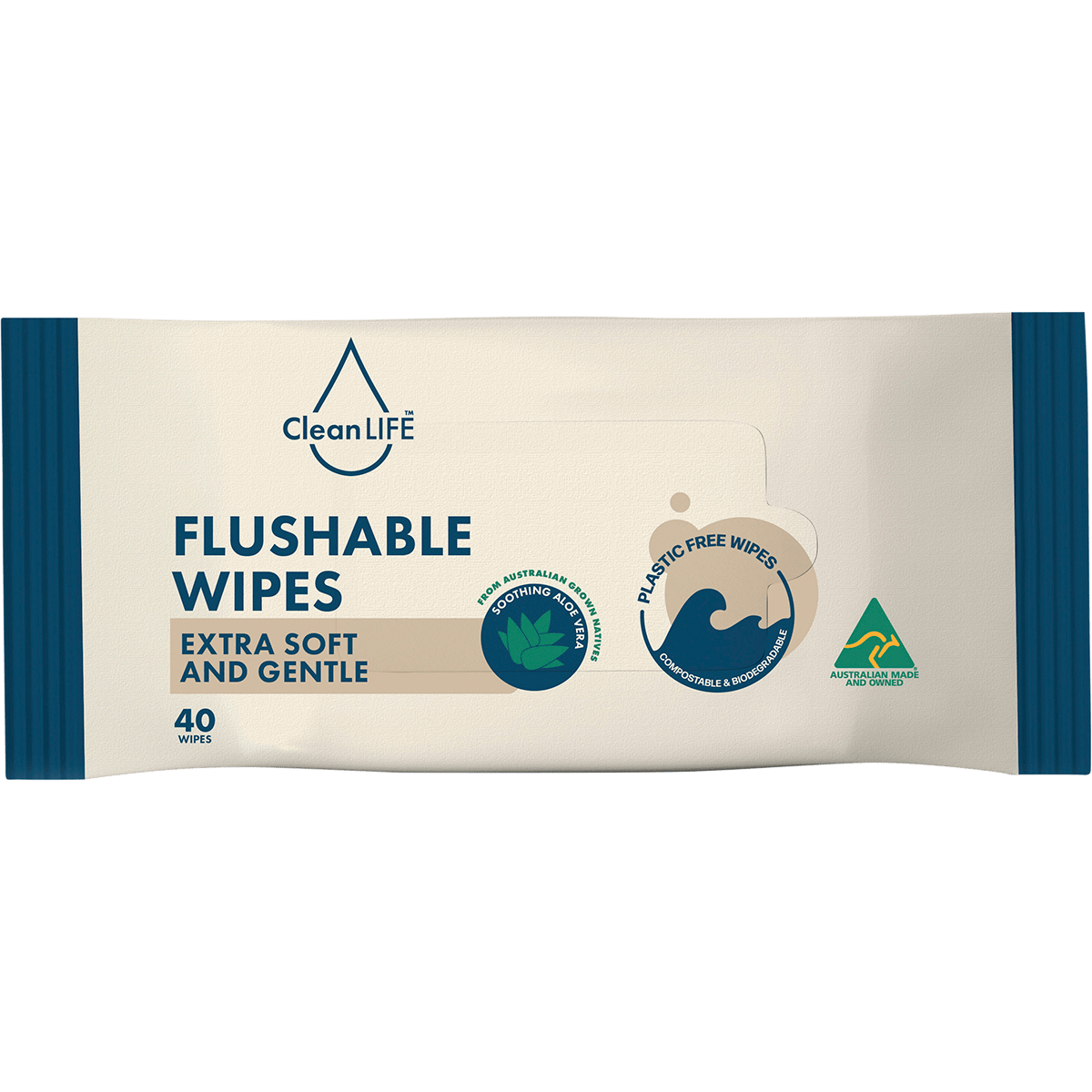 Flushable Plastic Free Wipes Extra Soft and Gentle 40pk