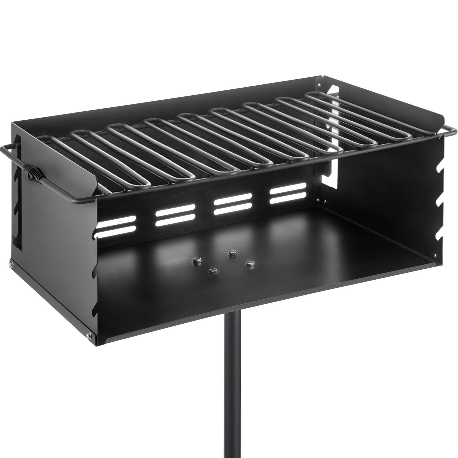 Outdoor Park Style Grill 24 x 16 Inch Park Style Charcoal Grill Carbon Steel Park Style BBQ Grill Adjustable Park Charcoal Grill with Stainless Steel Grate Outdoor Park Grill, In-ground Pillar