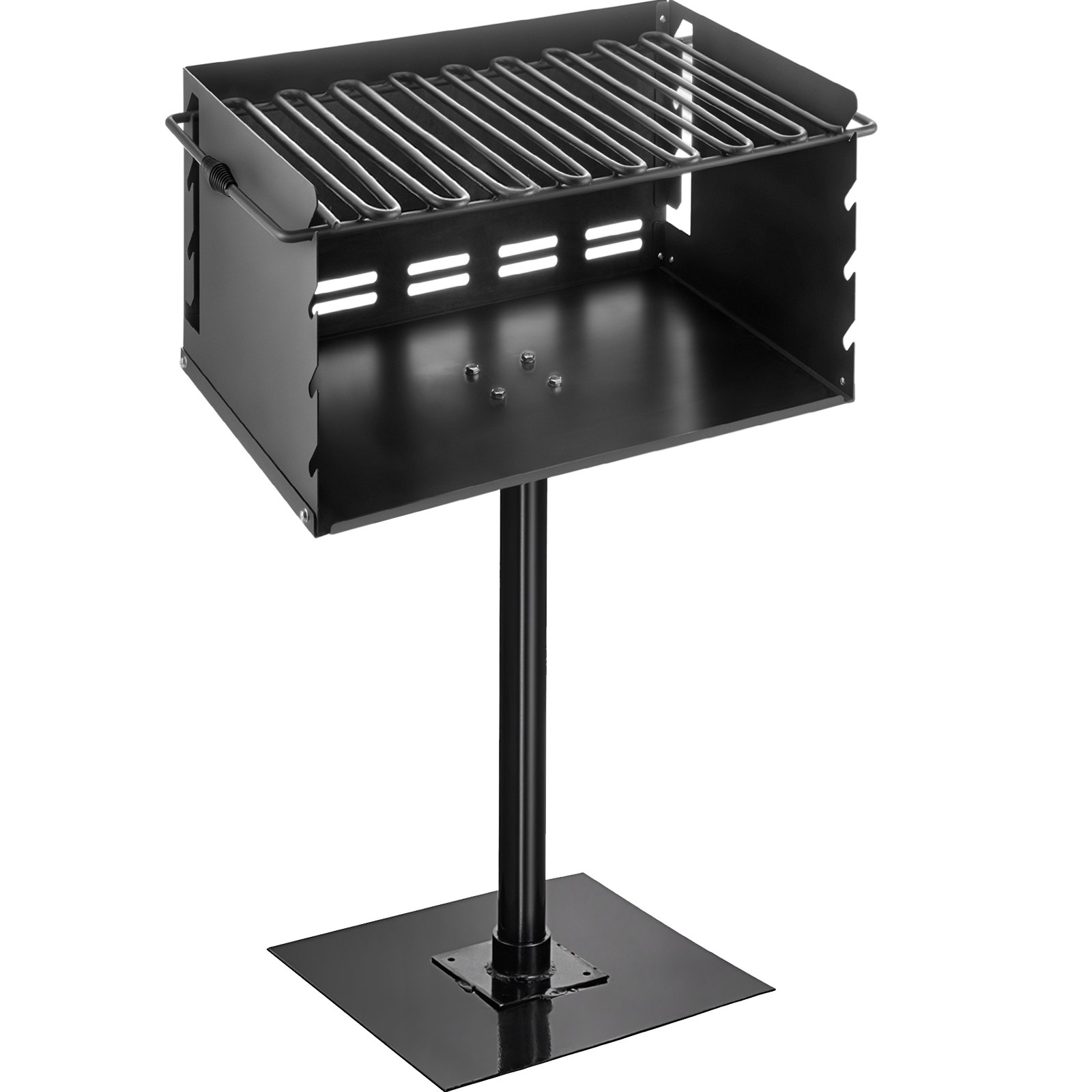Outdoor Park Style Grill, 20 x 14 Inch Park Style Charcoal Grill, Carbon Steel Park Style BBQ Grill, Adjustable Park Charcoal Grill, Stainless Steel Grate Outdoor Park Grill with Base Plate