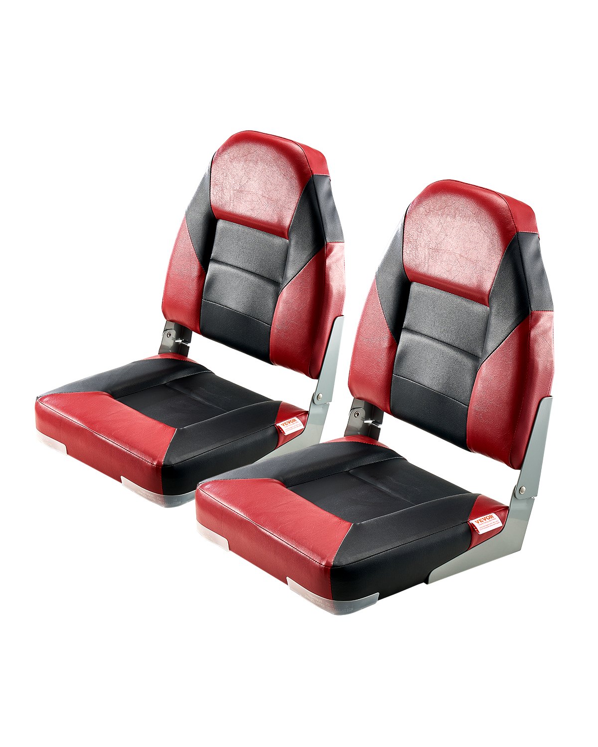 Boat Seat, High Backrest, Folding Fishing Boat Seat with Thickened Sponge Cushion & Waterproof PVC Leather, Aluminum Alloy Hinges, Flip Up Boat Seat for Boats, Yachts, Ships, Black & Red