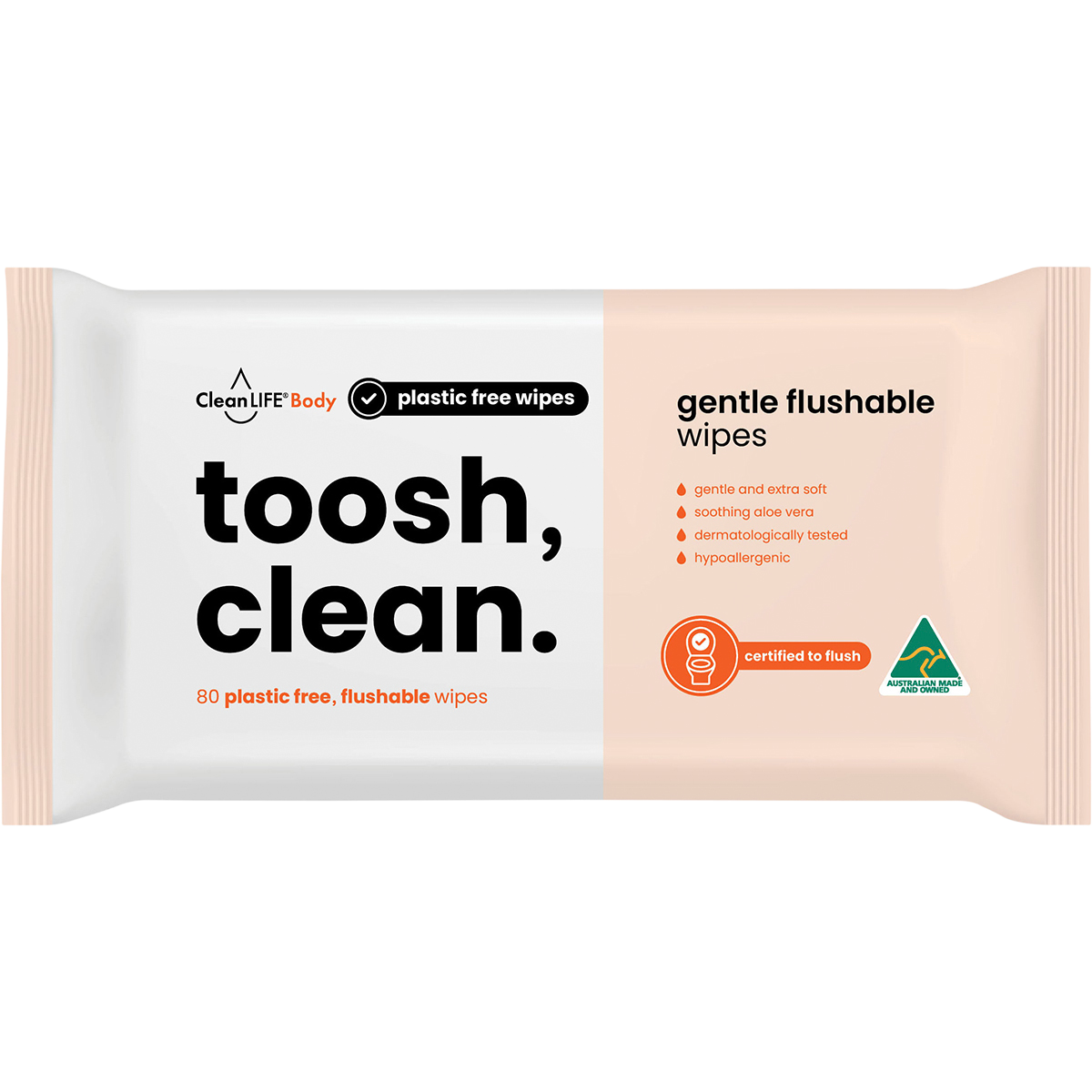 Toosh Clean Flushable Plastic Free Wipes 80pk