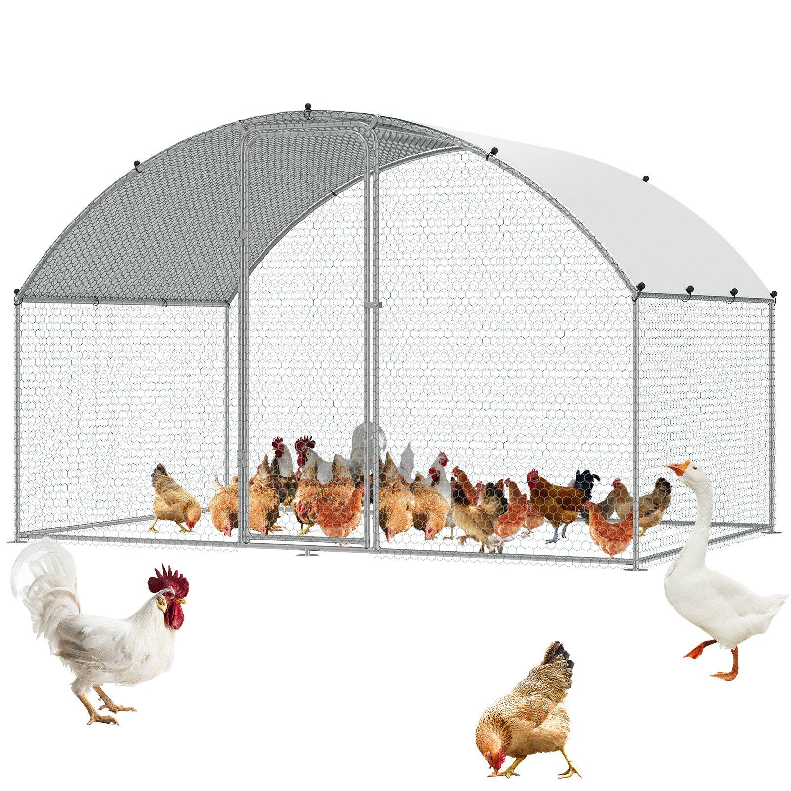 Chicken Coop, 9.8x6.5x6.5ft Walk-in Large Metal Chicken Run for Yard with Waterproof Cover, Doom Roof Hen House with Security Lock for Outdoor and Backyard, Farm, Duck Rabbit Cage Poultry Pen