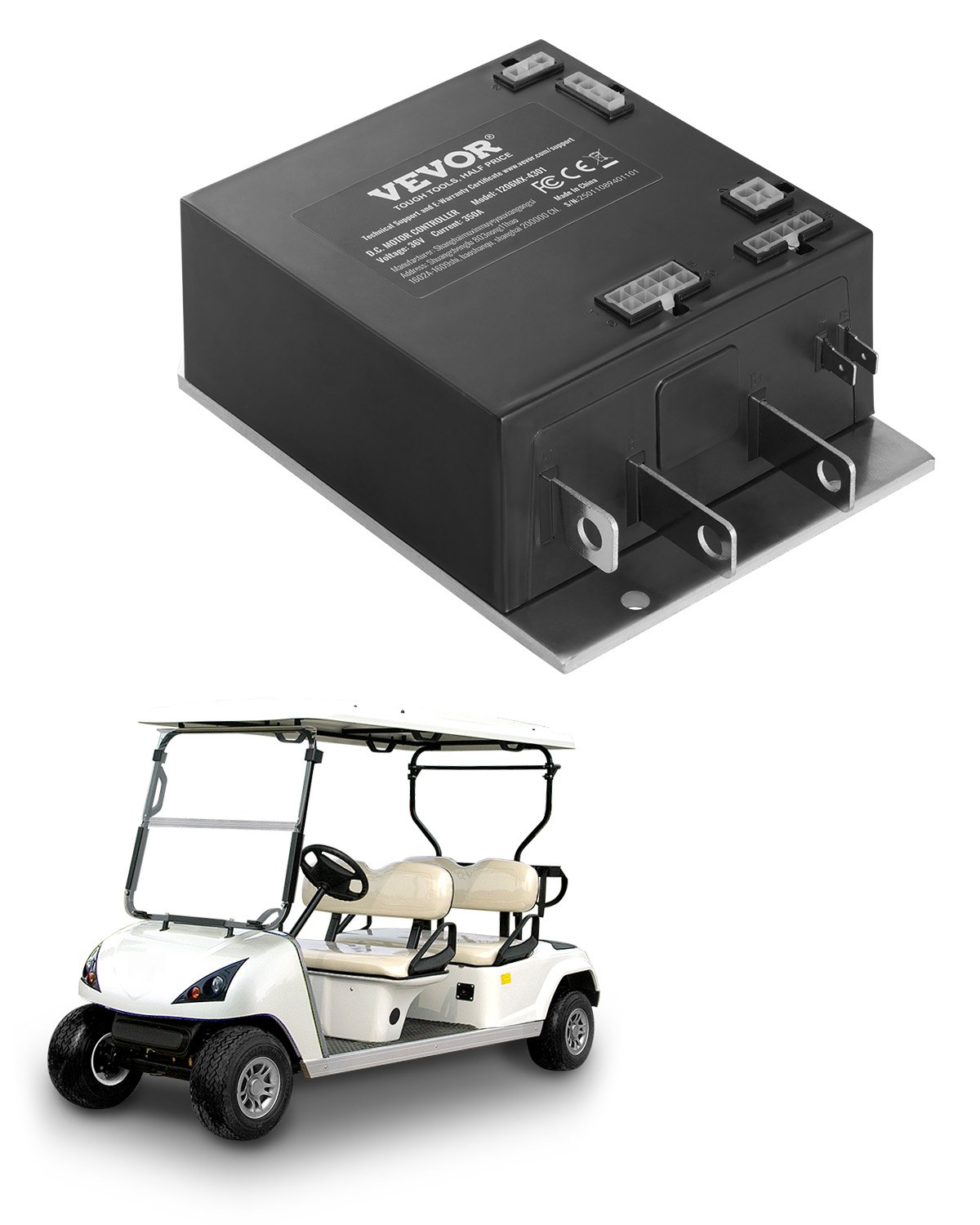 Golf Cart Speed Controller, 350 Amp, DC Motor Controller Replacement for 2000-2009 EZGO TXT Golf Carts, IP65 Rated Protection, Aluminum Alloy & ABS Housing, Compatible with 1206MX-4301 Models