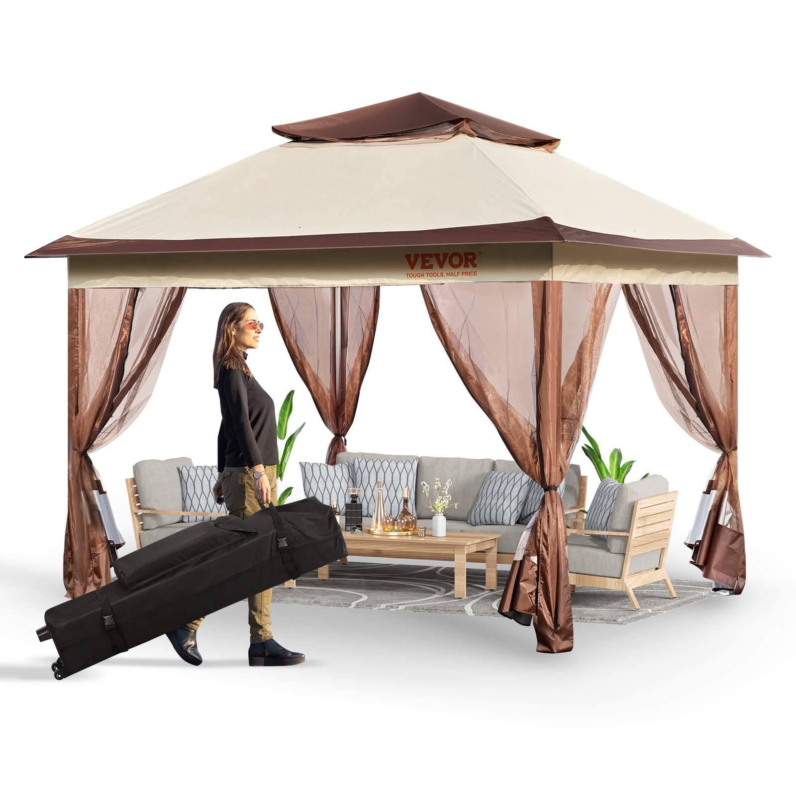 Patio Gazebo, Pop up Gazebo for 8-10 Person, with Mosquito Netting, Metal Frame, and PU Coated 250D Oxford Cloth, Outdoor Canopy Shelter for Patio, Backyard, Lawn, Garden, Deck