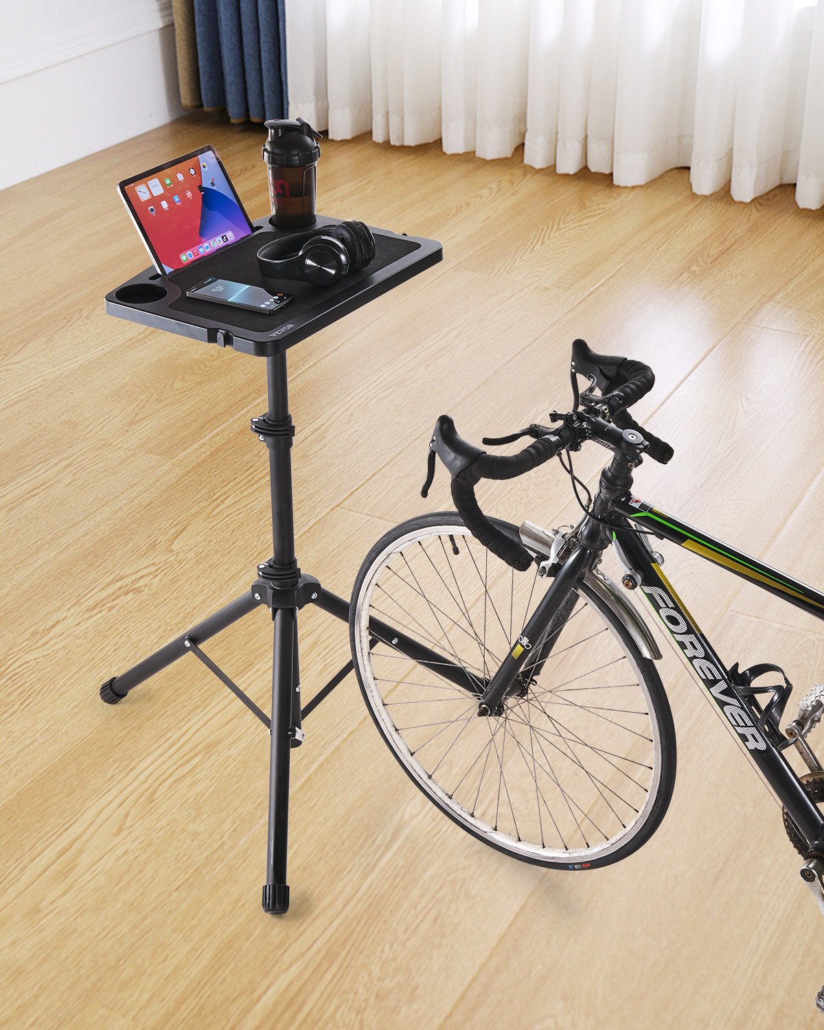 Cycling Desk, Stationary Foldable Adjustable Bike Trainer & Treadmill Desk with Triangle Support, Non-Slip Multi-Slot Bike Trainer Fitness Desk with Handle Bar, Fit for Home Office Exercise