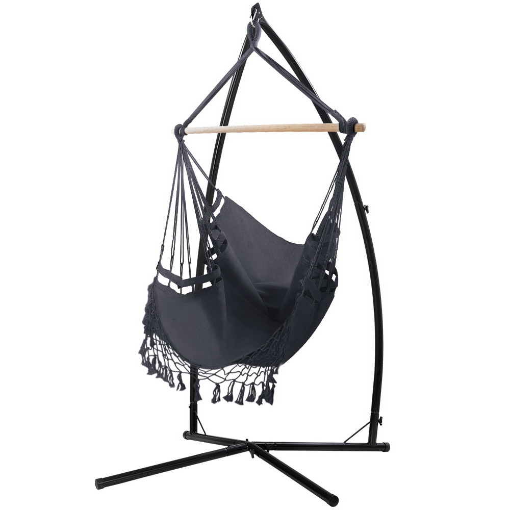 Gardeon Hammock Chair with Steel Stand Hanging Outdoor Tassel