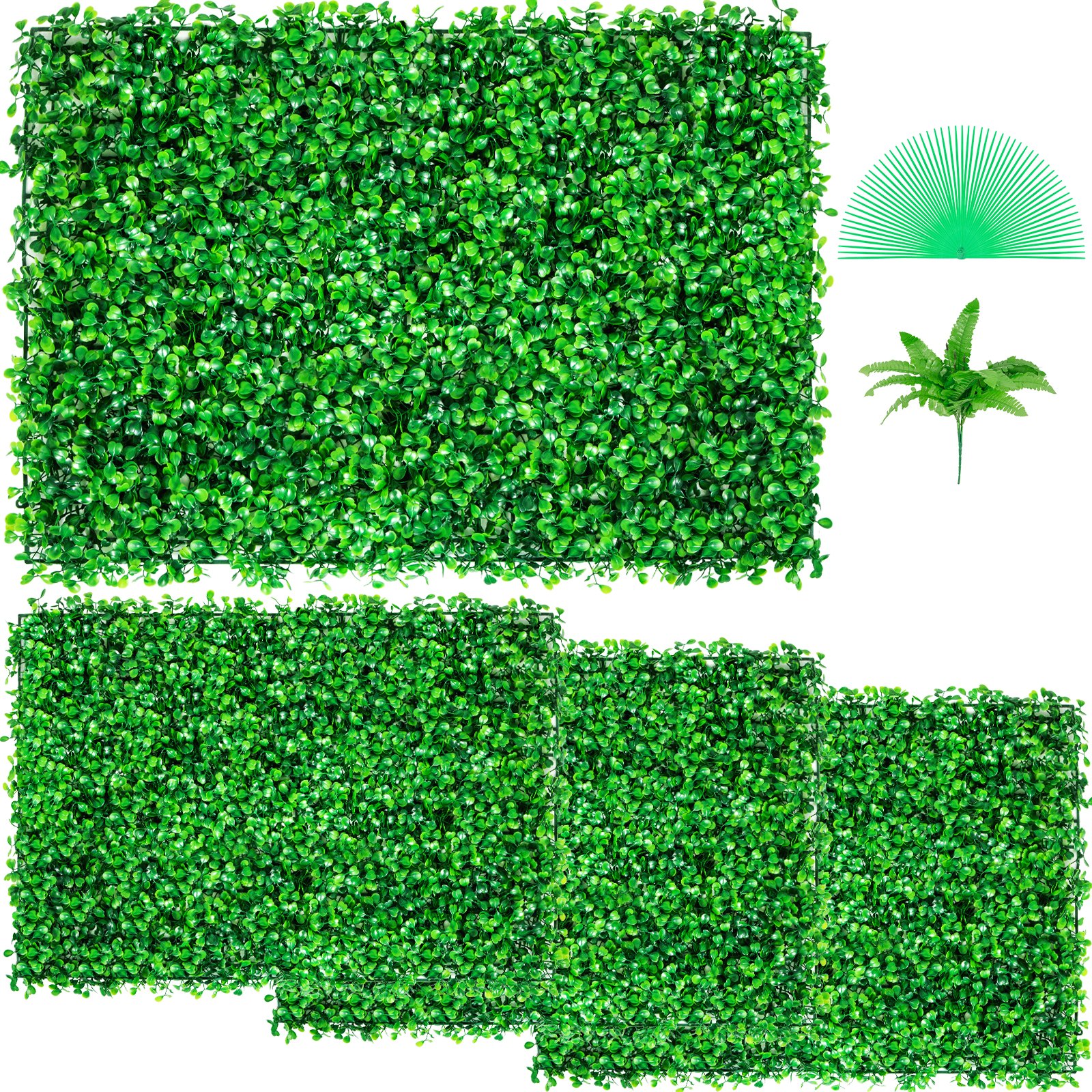 Artificial Boxwood Panel UV 4pcs Boxwood Hedge Wall Panels, Artificial Grass Backdrop Wall 24" X 16" 4 cm Green Grass Wall, Fake Hedge for Decor Privacy Fence Indoor, Outdoor Garden Backyard