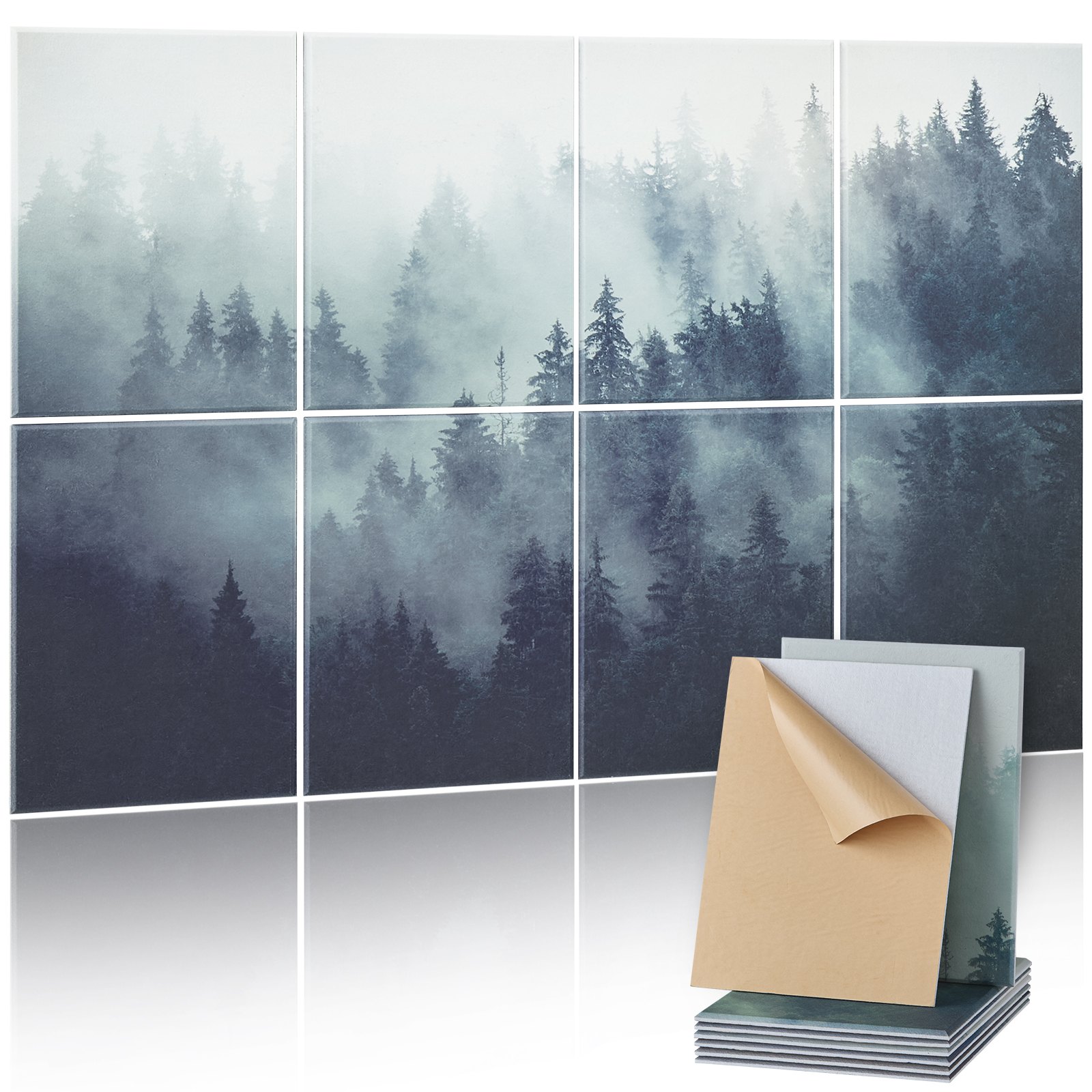 8 Pack Art Acoustic Panels, 40 x 30 x 5 cm Soundproof Wall Tiles, Self Adhesive Decorative Sound Dampening Absorbing Boards for Home, Office, Studio, Gaming Room,Theater,Forest