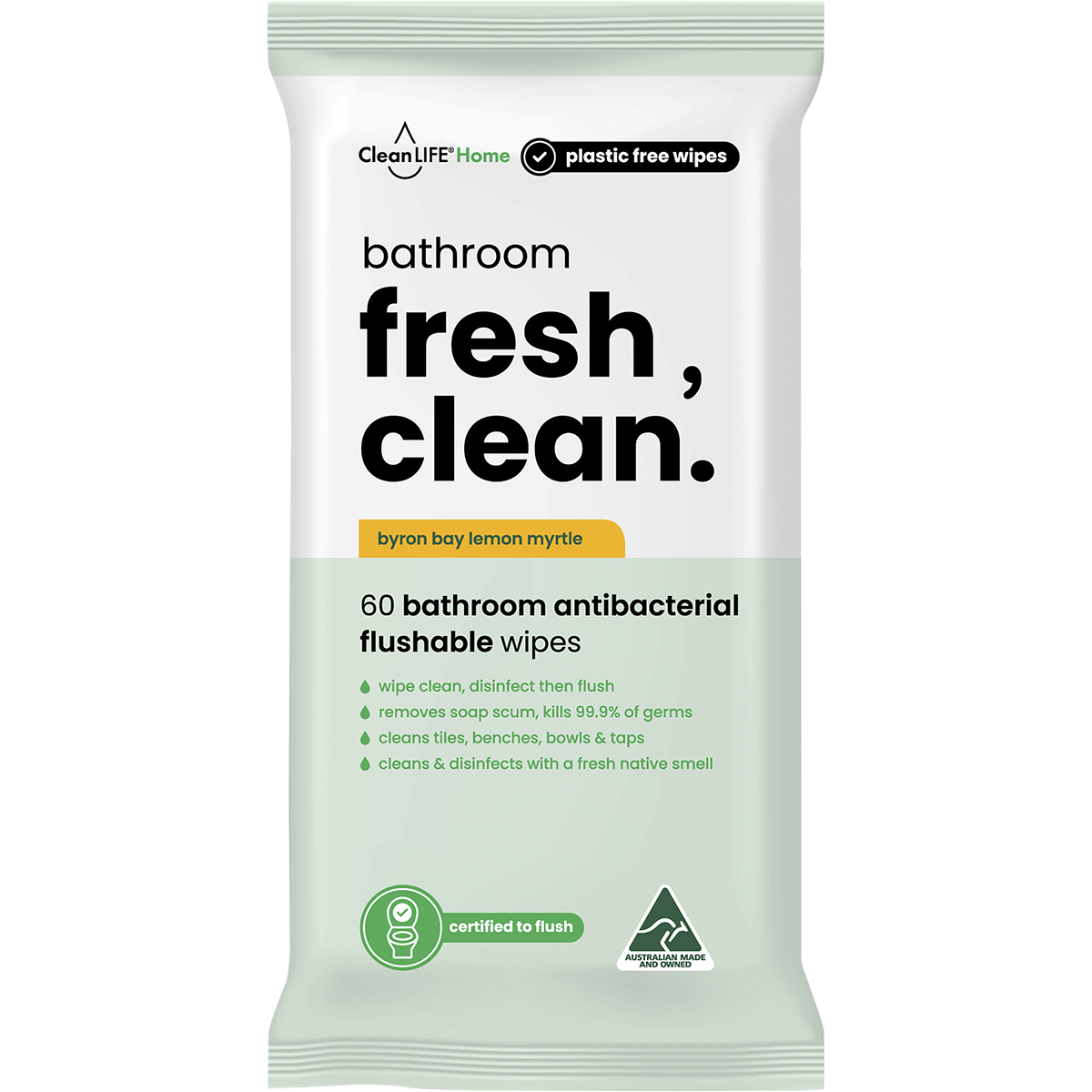 Bathroom Fresh Clean Flushable Plastic Free Wipes 60pk