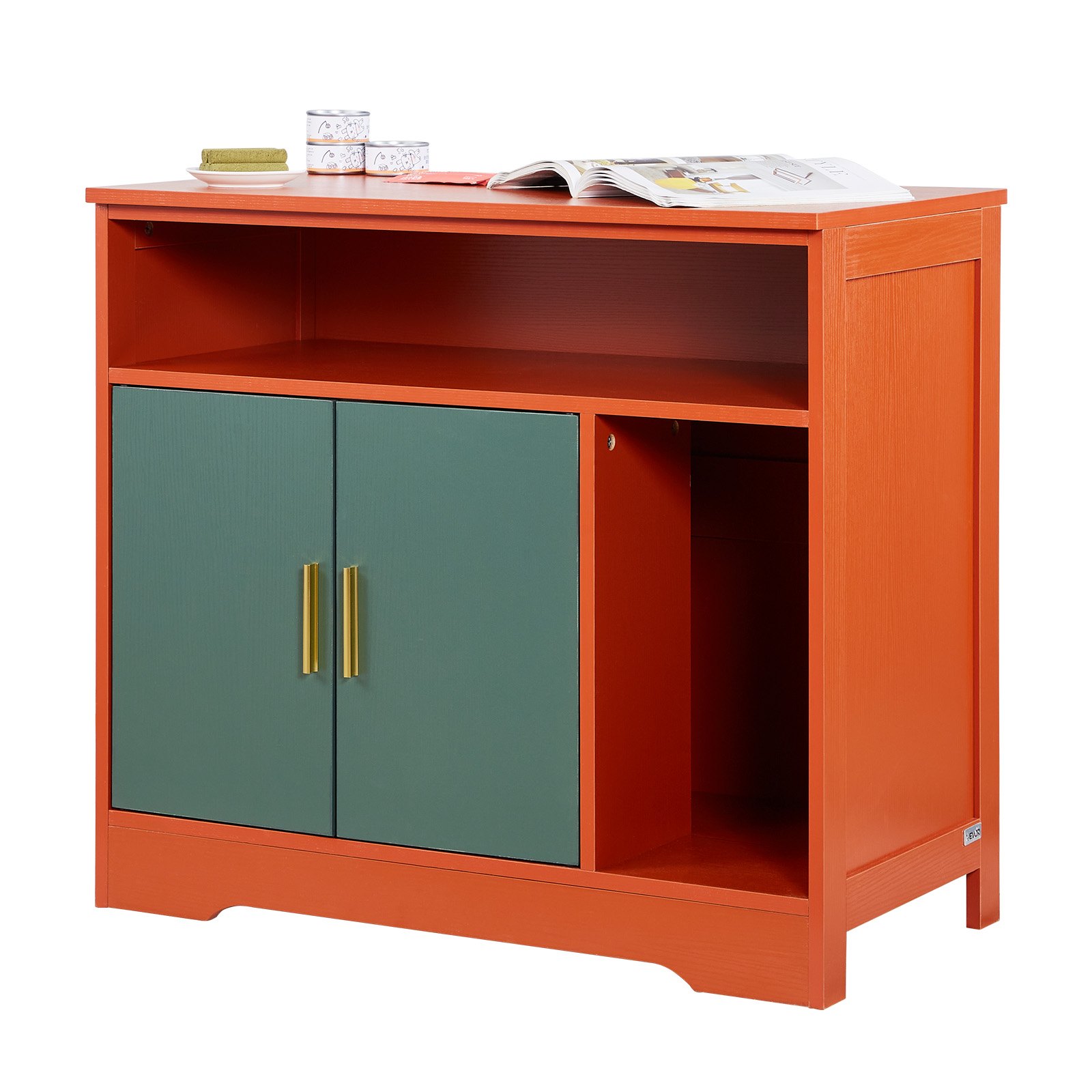 Cat Litter Box Enclosure, 79.2 cm Hidden Litter Box Cabinet with Shelf & Storage, Modern Style Indoor Cat Washroom, Wooden Kitty House Furniture End Table, Fit Most Litterboxes, Red & Green