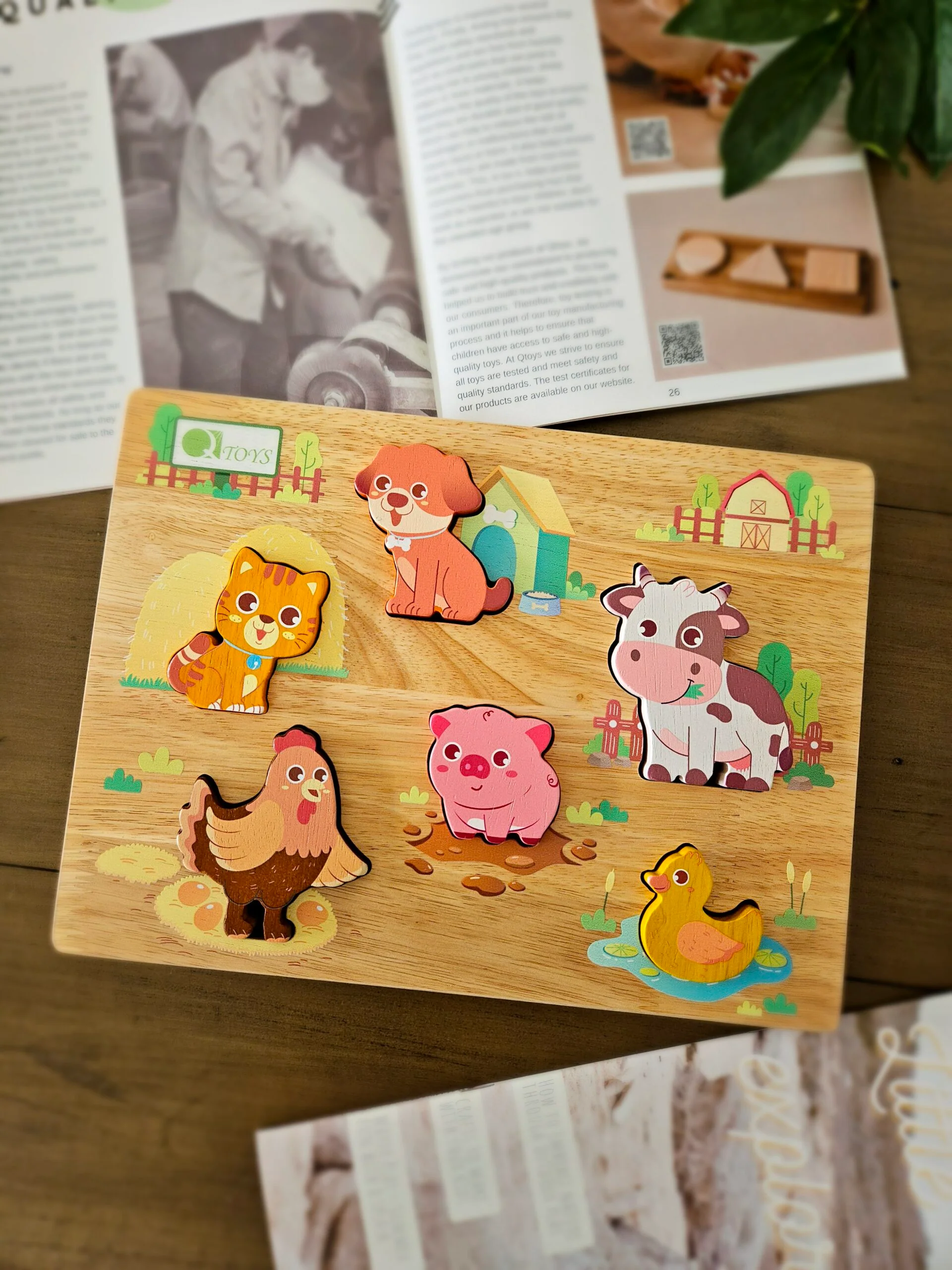 Farm Animal Play Set & Puzzle – Rubber & Plywood – 6 Standing Animals