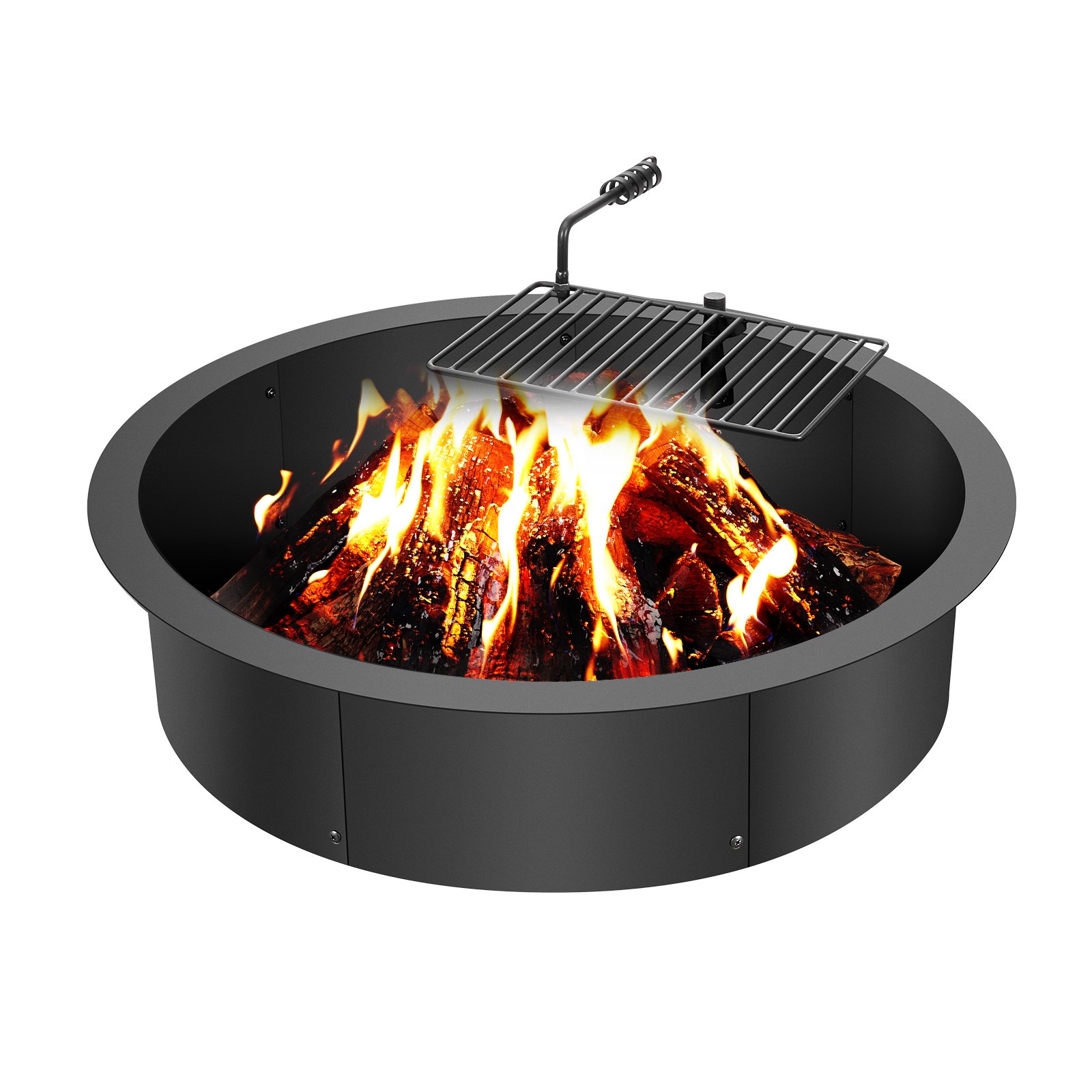 Fire Pit Ring, Fire Pit Insert with Barbecue Fire Ring, 35-In Outer/31-In Inner Diameter, 8.5in Height, Carbon Steel Liner DIY Campfire Ring above/In-Ground, for Outdoor Camping, Bonfires