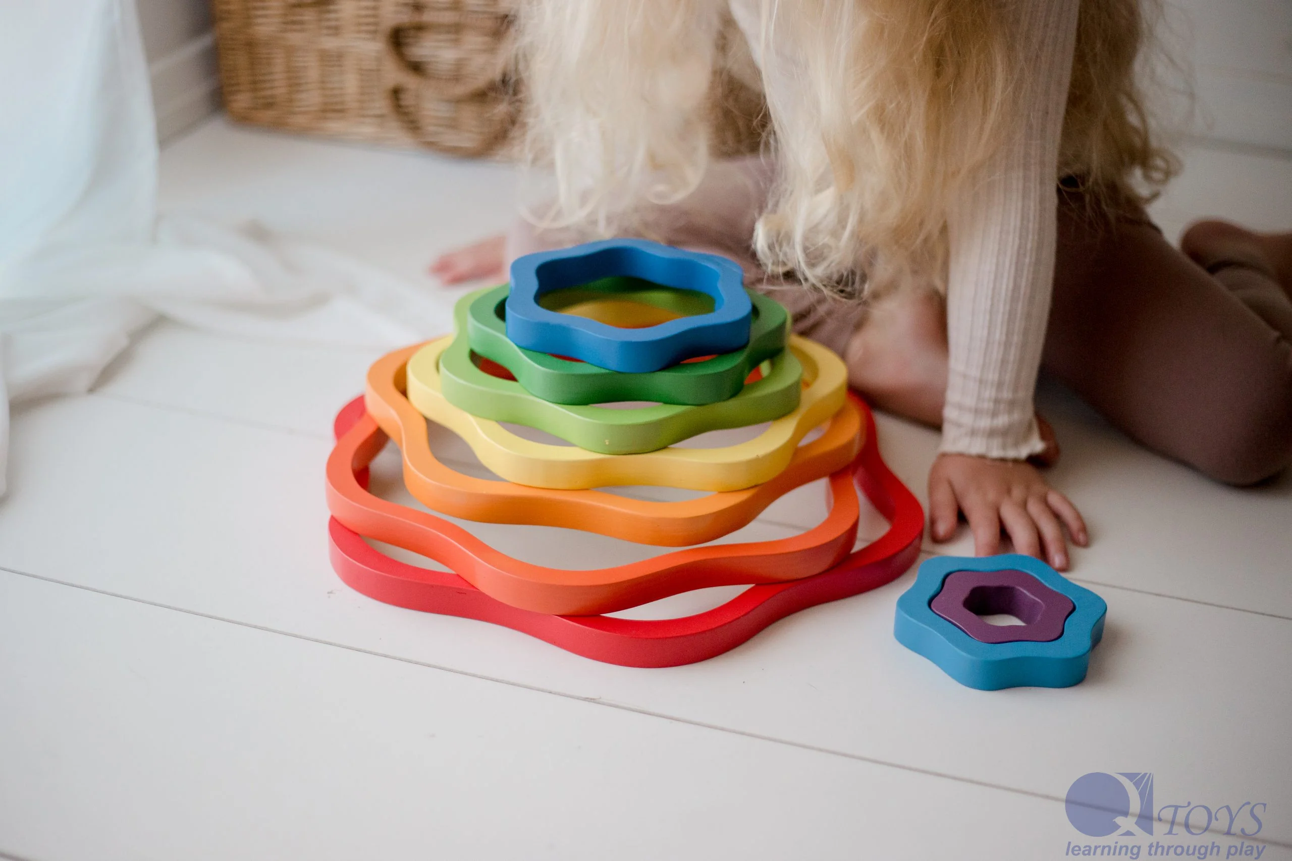 Rainbow Flowers Stacking and Balancing Educational Wooden Toy