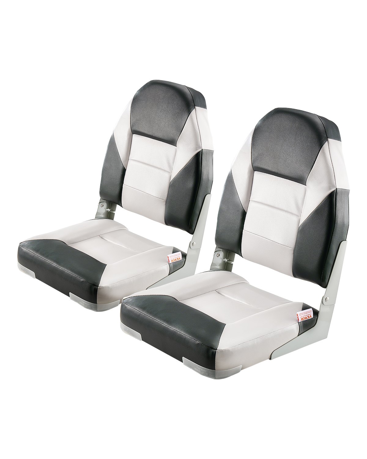 Boat Seat, High Backrest, Folding Fishing Boat Seat with Thickened Sponge Cushion & Waterproof PVC Leather, Aluminum Alloy Hinges, Flip Up Boat Seat for Boats, Yachts, Ships, Black & Grey