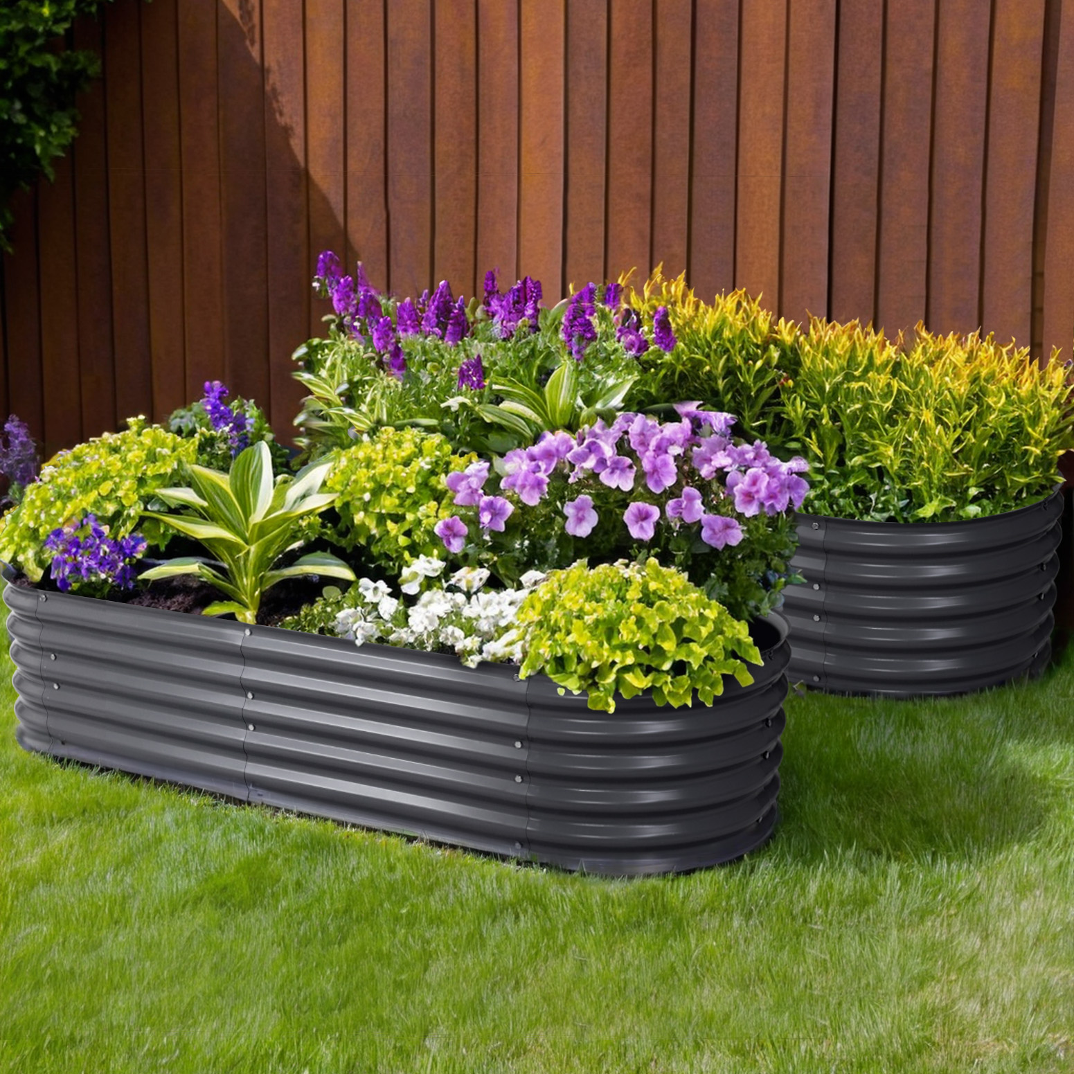 Green Fingers Garden Bed 160X80X42cm Oval Planter Box Raised Container Galvanised
